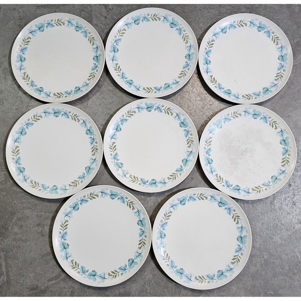 Vintage Texas Ware G-9 Dinner Plate Lot White Blue Green‎ Leaves Scarce Pattern